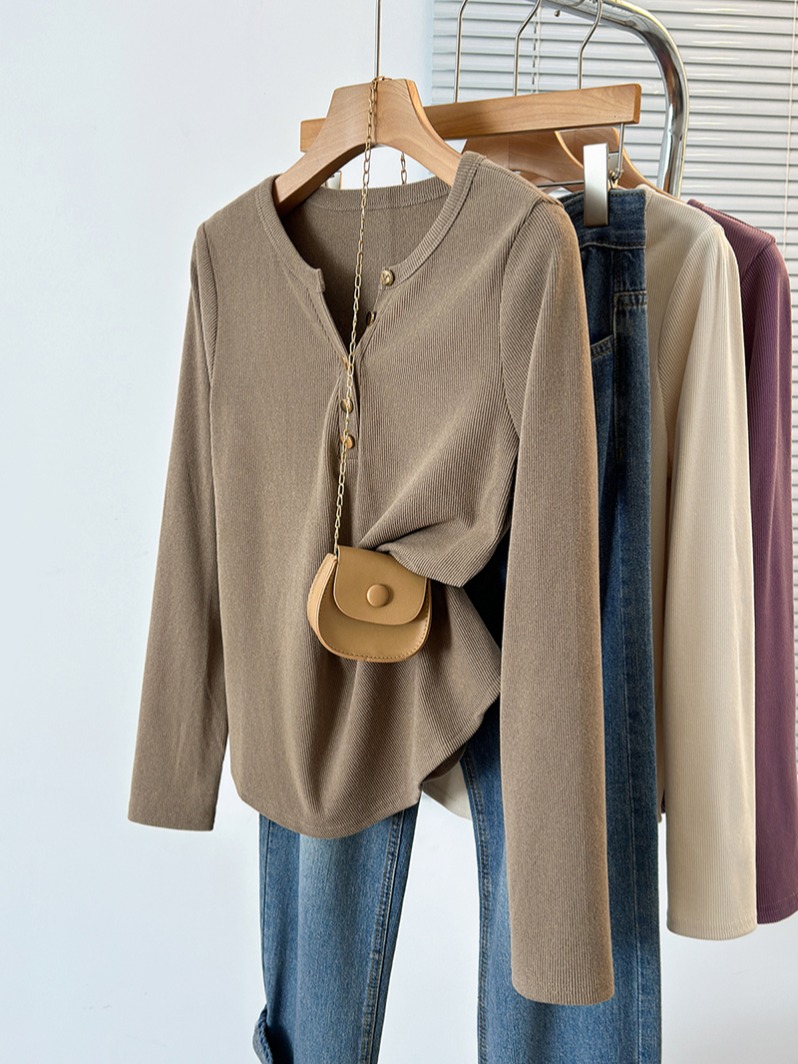 Plus Size Half Open Collar Long Sleeve Knit T-Shirt 2026 Autumn - Image 2