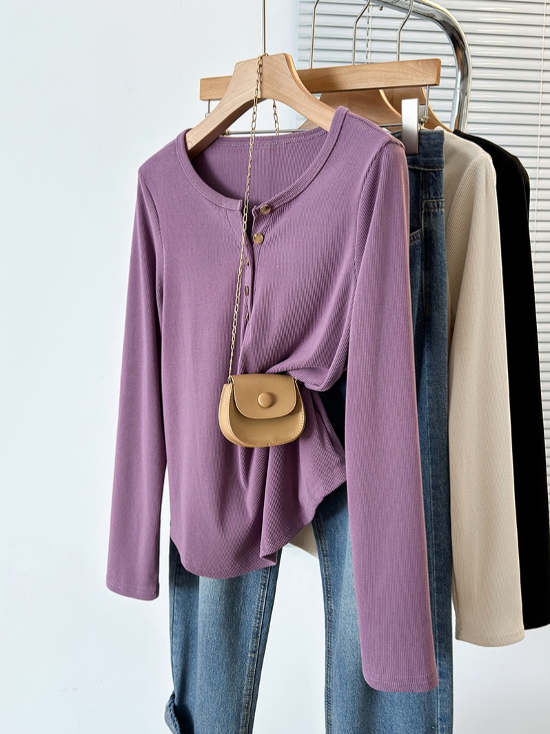 Plus Size Half Open Collar Long Sleeve Knit T-Shirt 2026 Autumn - Image 4