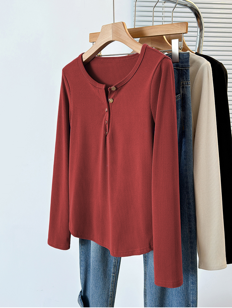 Plus Size Half Open Collar Long Sleeve Knit T-Shirt 2026 Autumn - Image 3