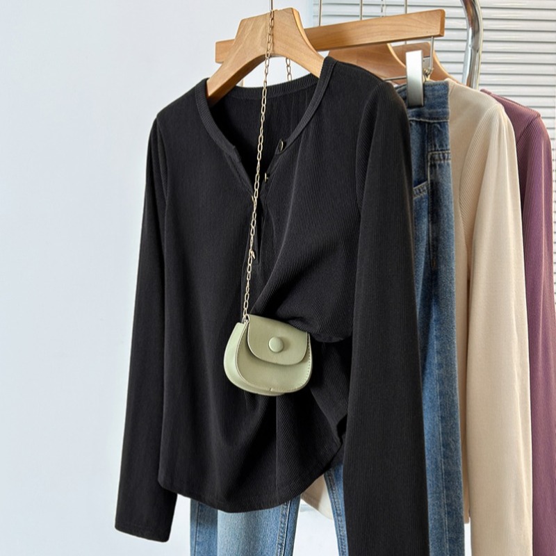 Plus Size Half Open Collar Long Sleeve Knit T-Shirt 2026 Autumn - Image 5
