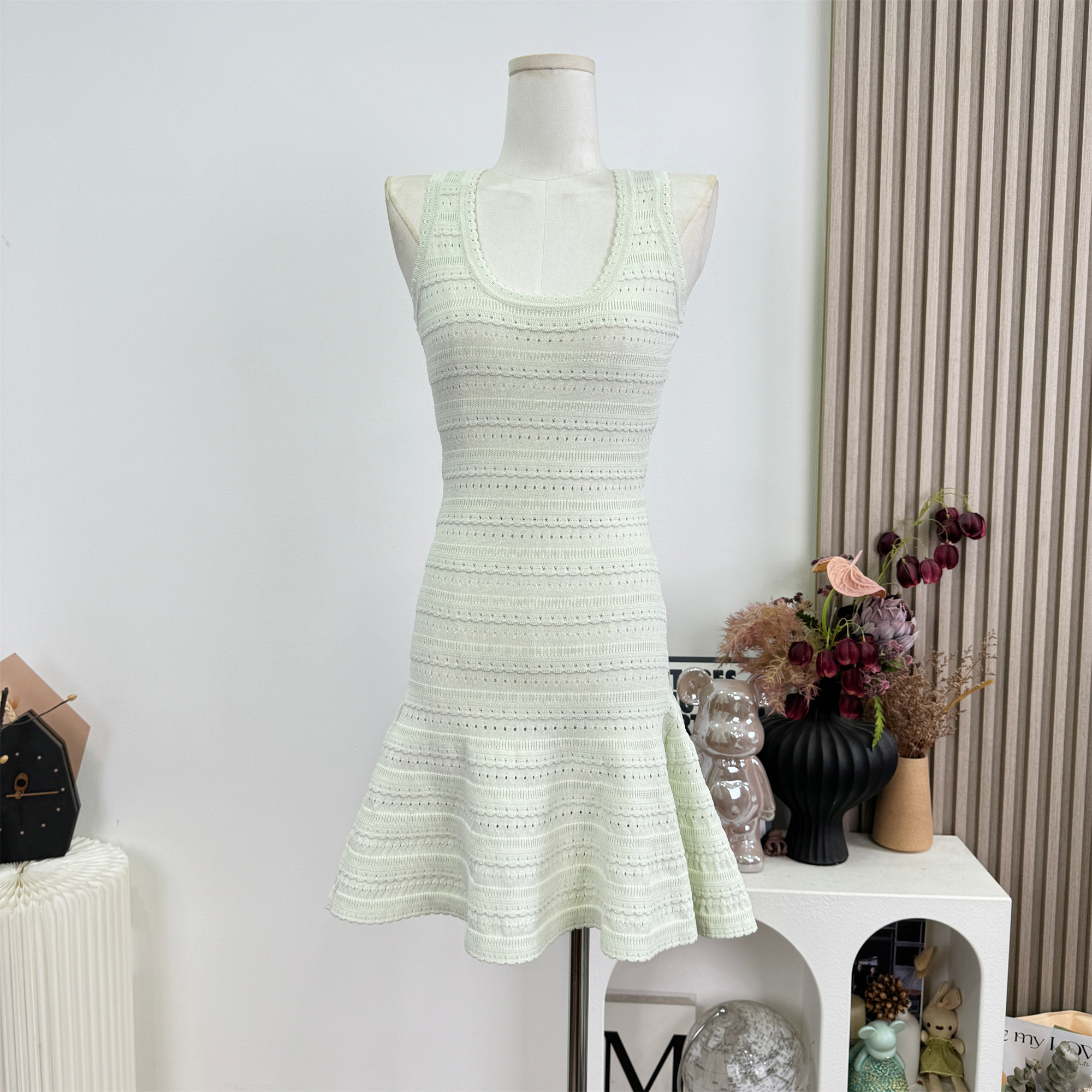 OKMASHOP Knitted Cami Dress Women Summer Pure Desire Short Waist-Cinched Dress - Image 2