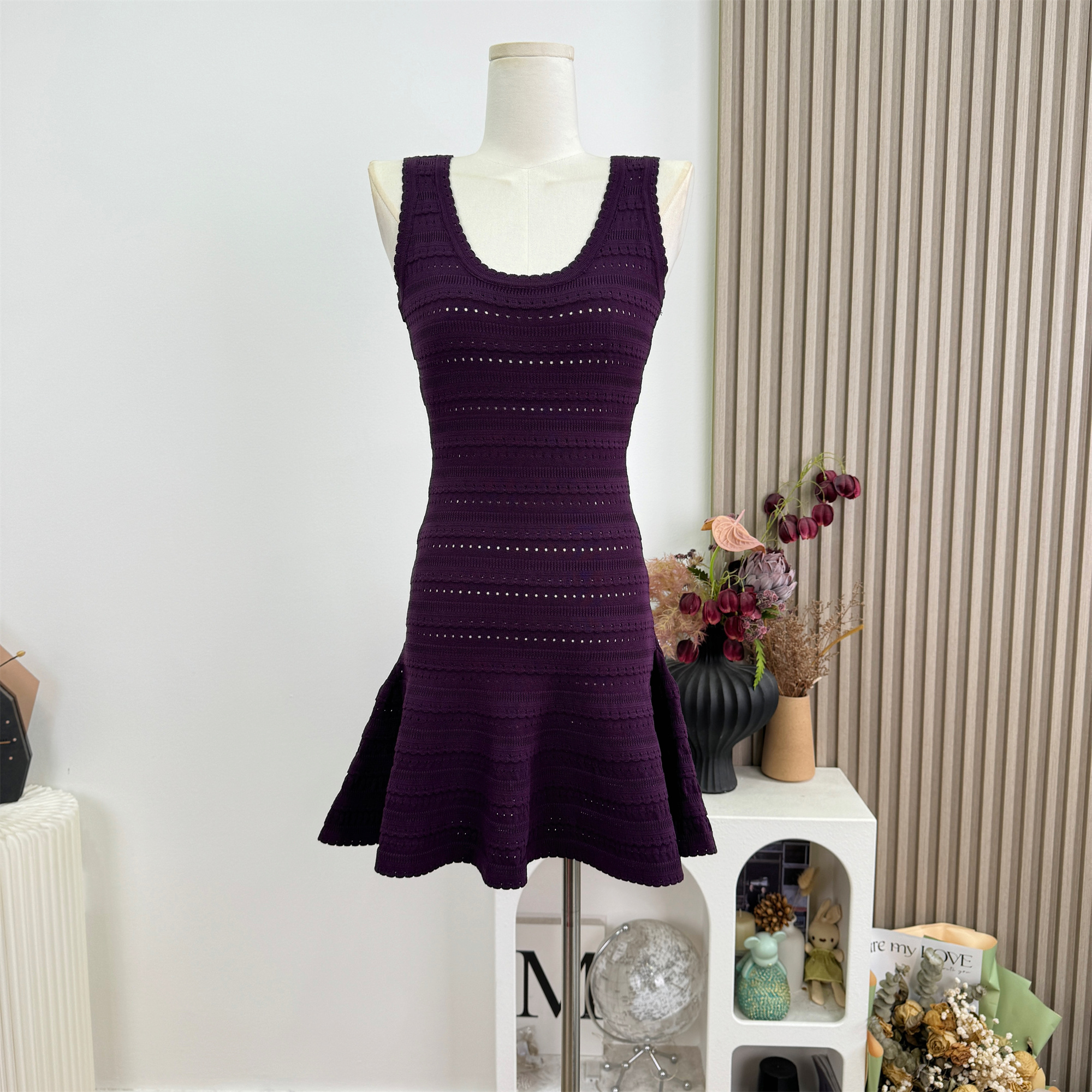 OKMASHOP Knitted Cami Dress Women Summer Pure Desire Short Waist-Cinched Dress - Image 3