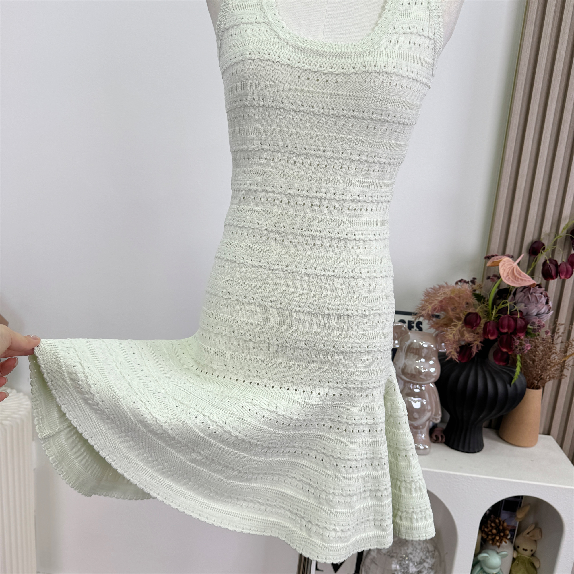 OKMASHOP Knitted Cami Dress Women Summer Pure Desire Short Waist-Cinched Dress - Image 4
