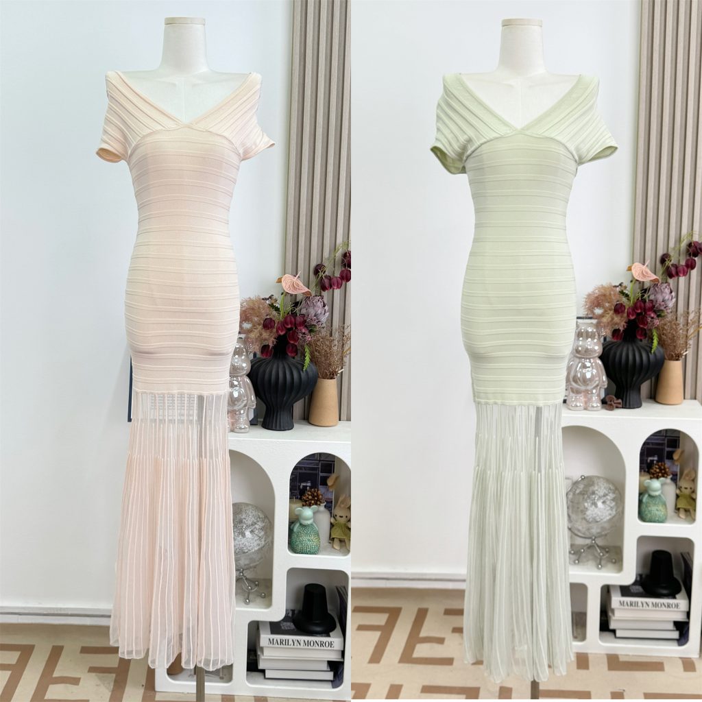 JAYKY YANG V-Neck Mermaid Bodycon Knitted Dress