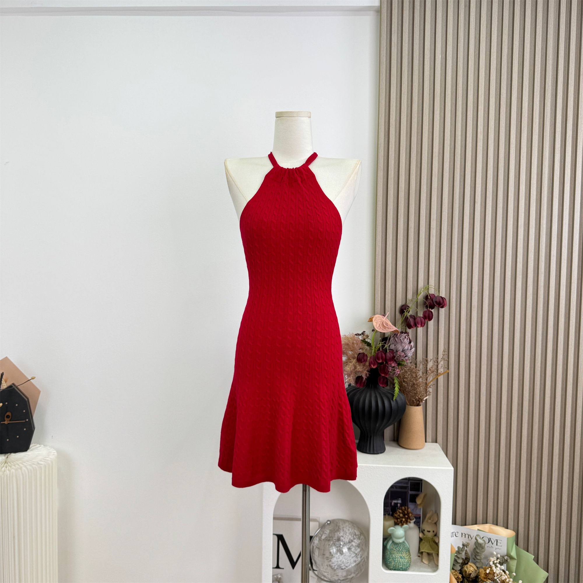 White Halter Tie Braided Waist Cinched A-Line Dress for Women Summer Sleeveless Off-Shoulder Slimming Umbrella Skirt - Image 4