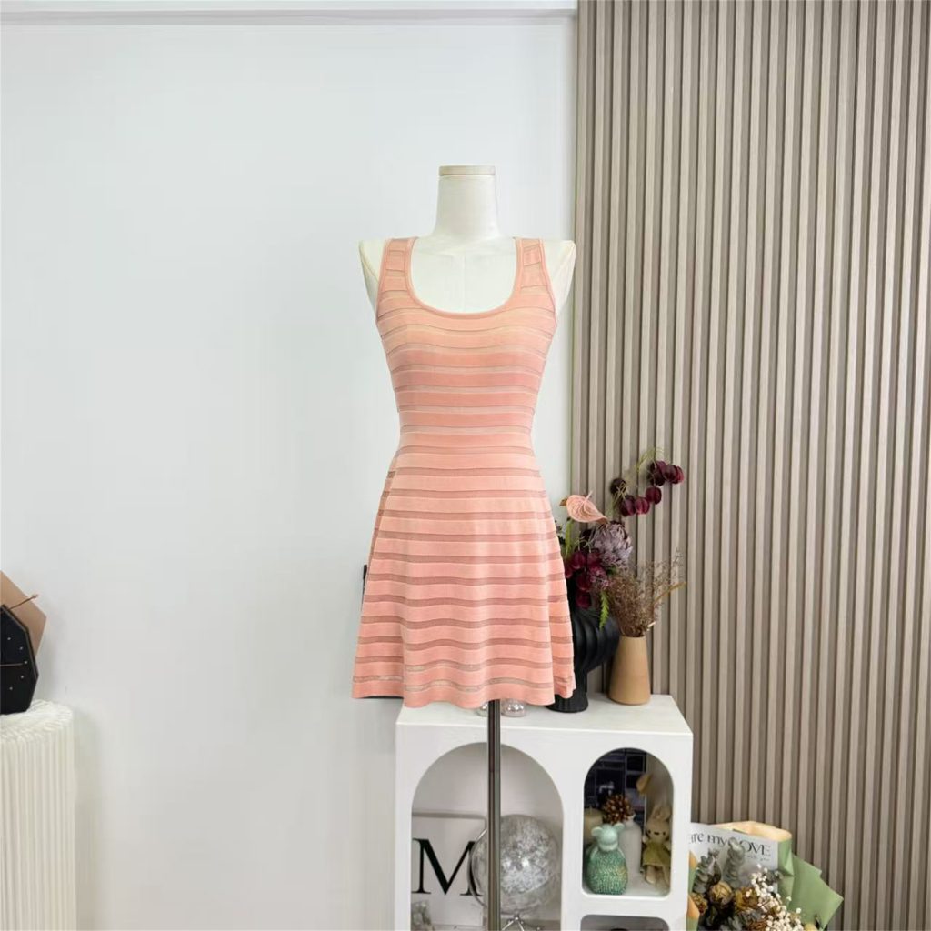 Women's Summer Knit Cami Dress with U-Neck and Flared Skirt