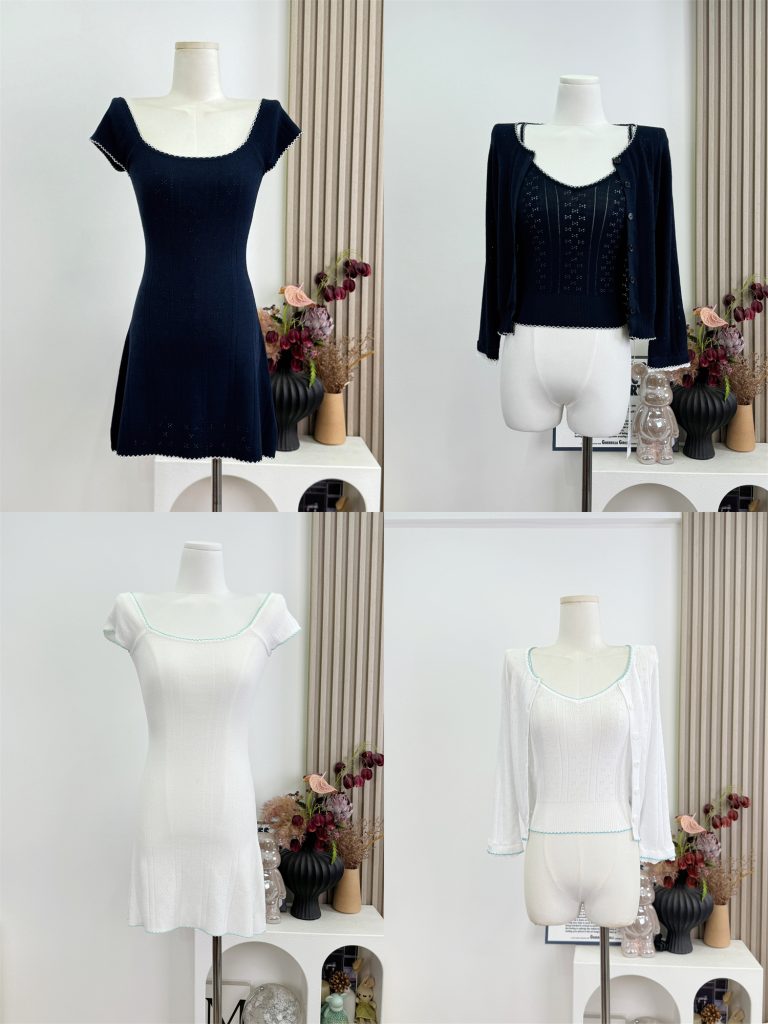 Wuuus Original Knitted Hollow Thin Strap Cami Cardigan Dress Set