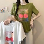 2026 Summer Plus Size Women's Cherry Print Short Sleeve T-Shirt - Style cf9cf1