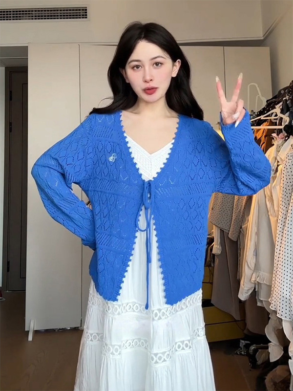 Women's Lightweight Open Knit Cardigan in Blue - Sun Protection Cover-Up